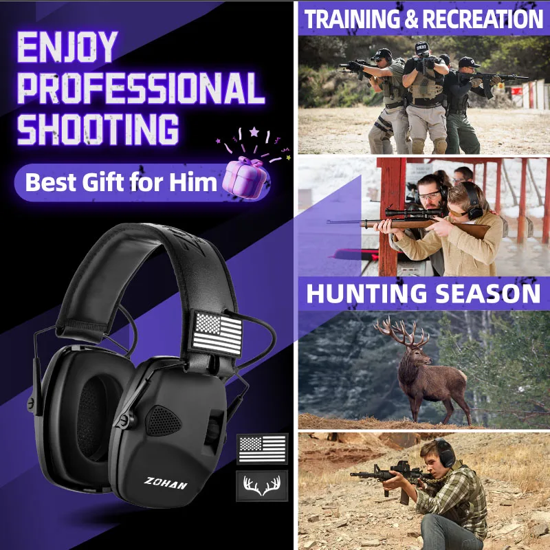 ZOHAN-orejeras electrónicas tácticas para tiro, caza, NRR, 25dB, protección auditiva con reducción de ruido, auriculares con amplificación de sonido 4X - imagen 4