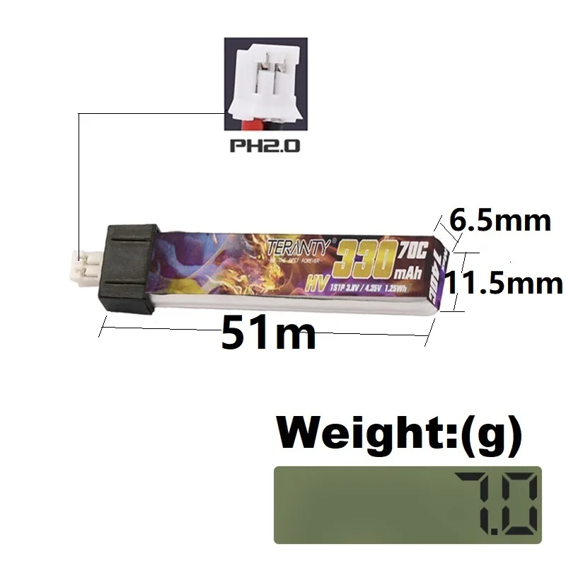 TERANTY MAX-batería Lipo 1S 3,8 V 330mAh 70C PH2.0 para Dron US65 UK65 Inductrix Beta65S URUAV UR65 Mobula 7 Tiny Whoop - imagen 2