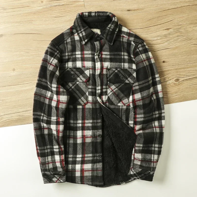 Camisas de lana cálidas para hombre, chaquetas de manga larga, camisa de franela a cuadros de lana, abrigos informales térmicos para exteriores, camisas para senderismo y pesca, invierno - imagen 4