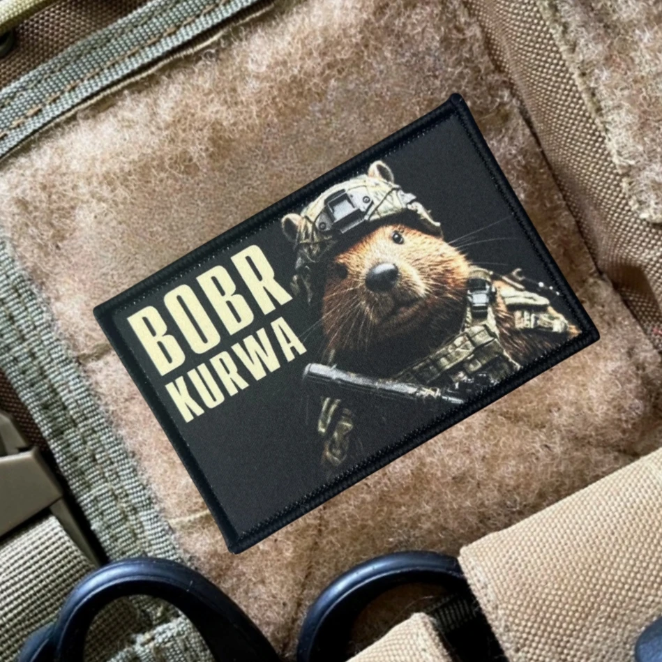 Parche táctico de castor BOBR KURWA, insignia de moral, mochila del ejército militar, pegatina, parches de gancho y bucle impresos para ropa