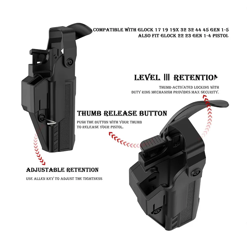 Clip de cinturón táctico/funda de pierna caída para Glck 19 19X 45 mano derecha al aire libre funda de pistola de extracción rápida G17 G19 - imagen 3