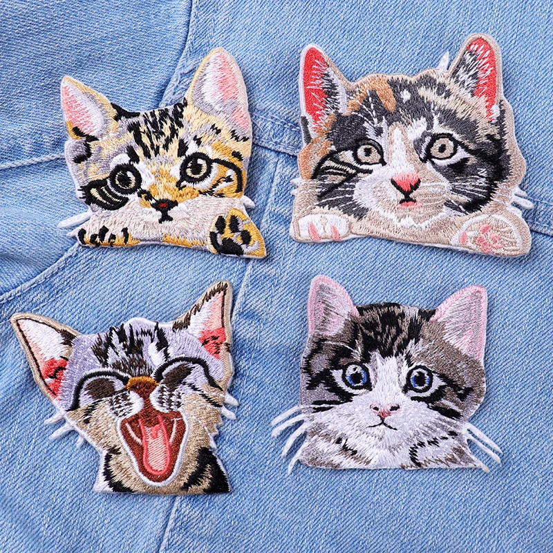 Parche bordado de gato de bolsillo, Parche de Animal de dibujos animados lindo, parches para planchar para ropa, parches bordados de gato en ropa de niños DIY - imagen 4