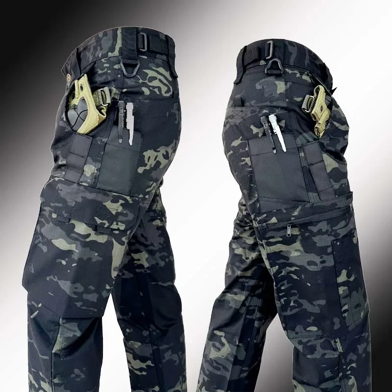 Pantalón de trabajo resistente al desgaste para hombre, pantalones Cargo rectos con múltiples bolsillos, pantalones tácticos para correr al aire libre, pantalones informales para primavera y otoño - imagen 2
