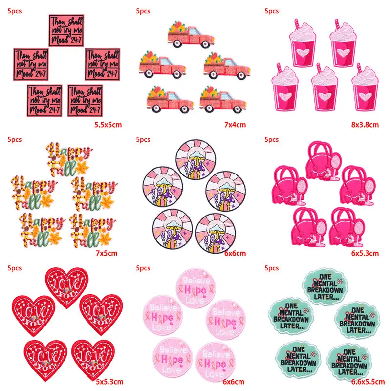 5 unids/lote parche de corazón de dibujos animados parches para planchar para ropa letras de flores parches bordados en ropa apliques Decoración