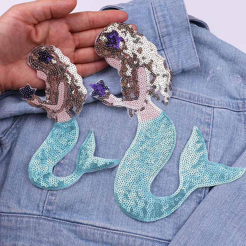 Parche de lentejuelas de dibujos animados, parches bordados de ala de unicornio y sirena, decoración de costura de ropa DIY, apliques de parche bordado de lentejuelas - imagen 2