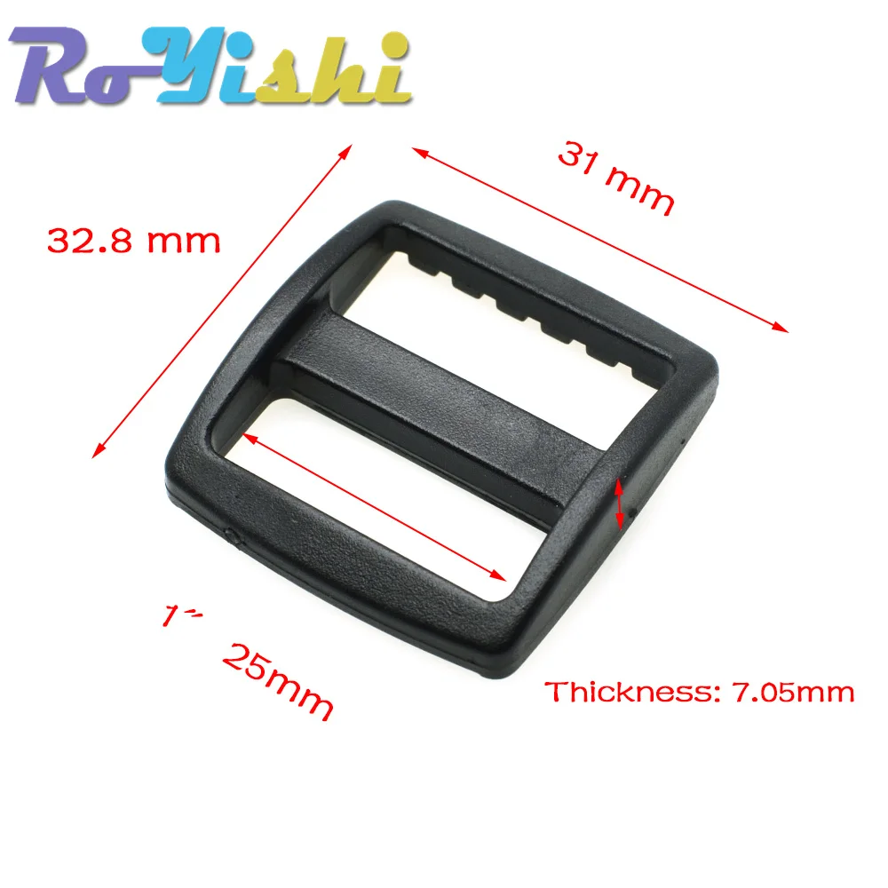 100 unids/pack deslizador de plástico Tri Glide ajustar hebillas correas de mochila de estilo más ancho negro - imagen 4