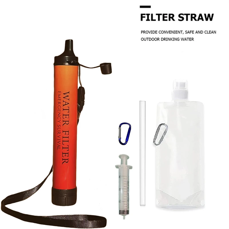 Filtro purificador de agua de emergencia para supervivencia y acampada al aire libre, adecuado para ríos, lagos, creeks, herramienta de purificación portátil, filtro de agua