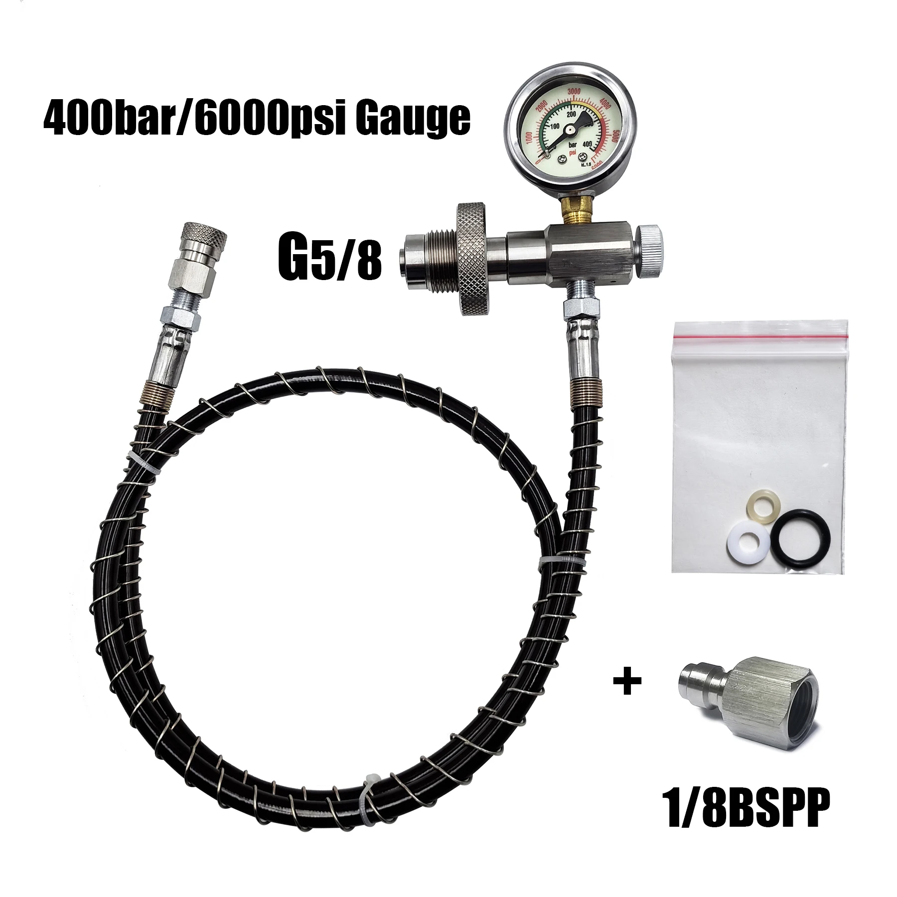 HPA Scuba HP Estación de llenado de aire Adaptador de conector de llenado de repuesto DIN Tanque de gas grande a botella de cilindro pequeño G5/8 Acero inoxidable