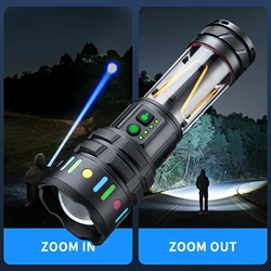 Linterna táctica LED 30W recargable USB con zoom para exterior