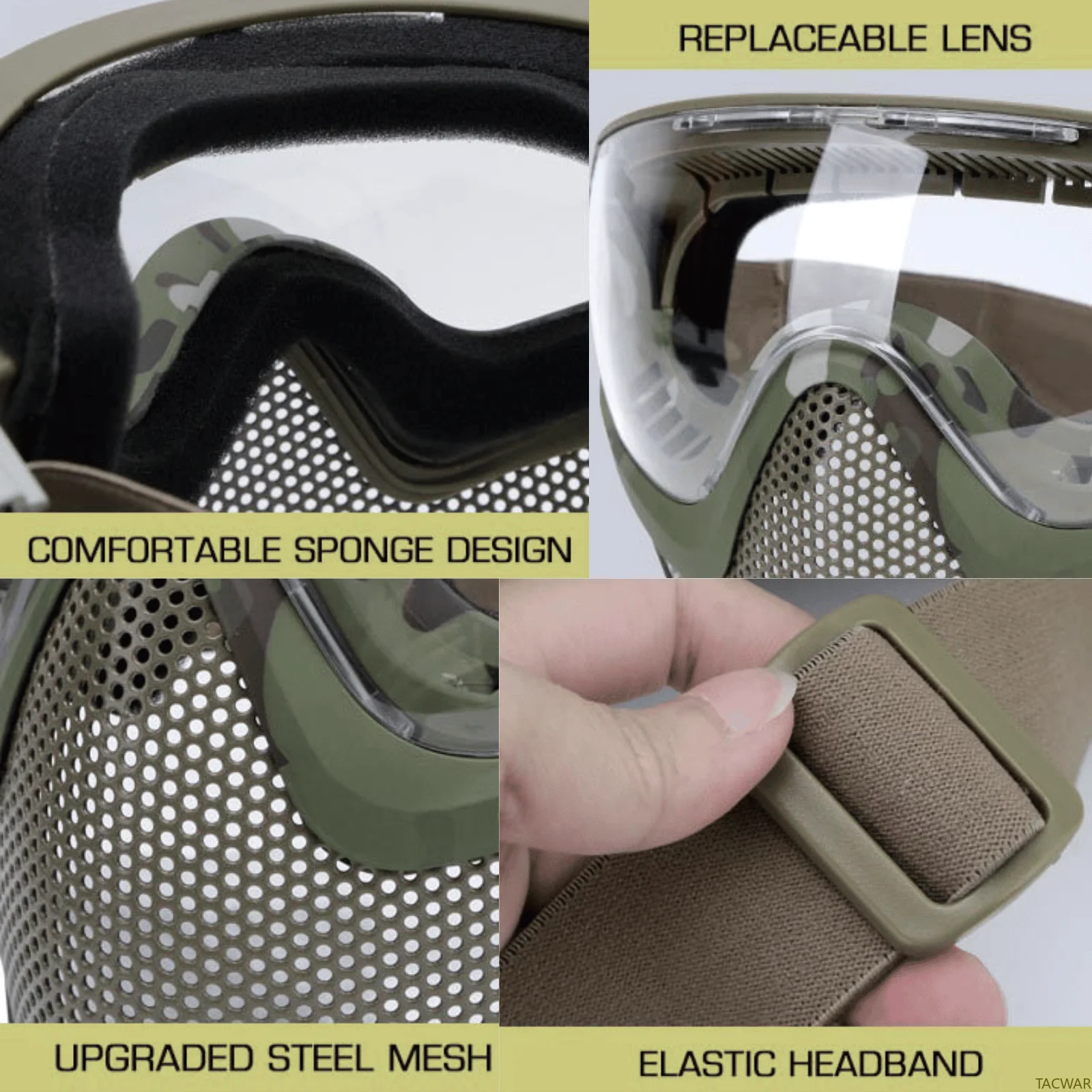 Máscara de malla de acero Airsoft de cara completa con 3 gafas antiniebla para casco rápido, máscara protectora de seguridad de 2 modos para disparar juegos de guerra CS - imagen 4