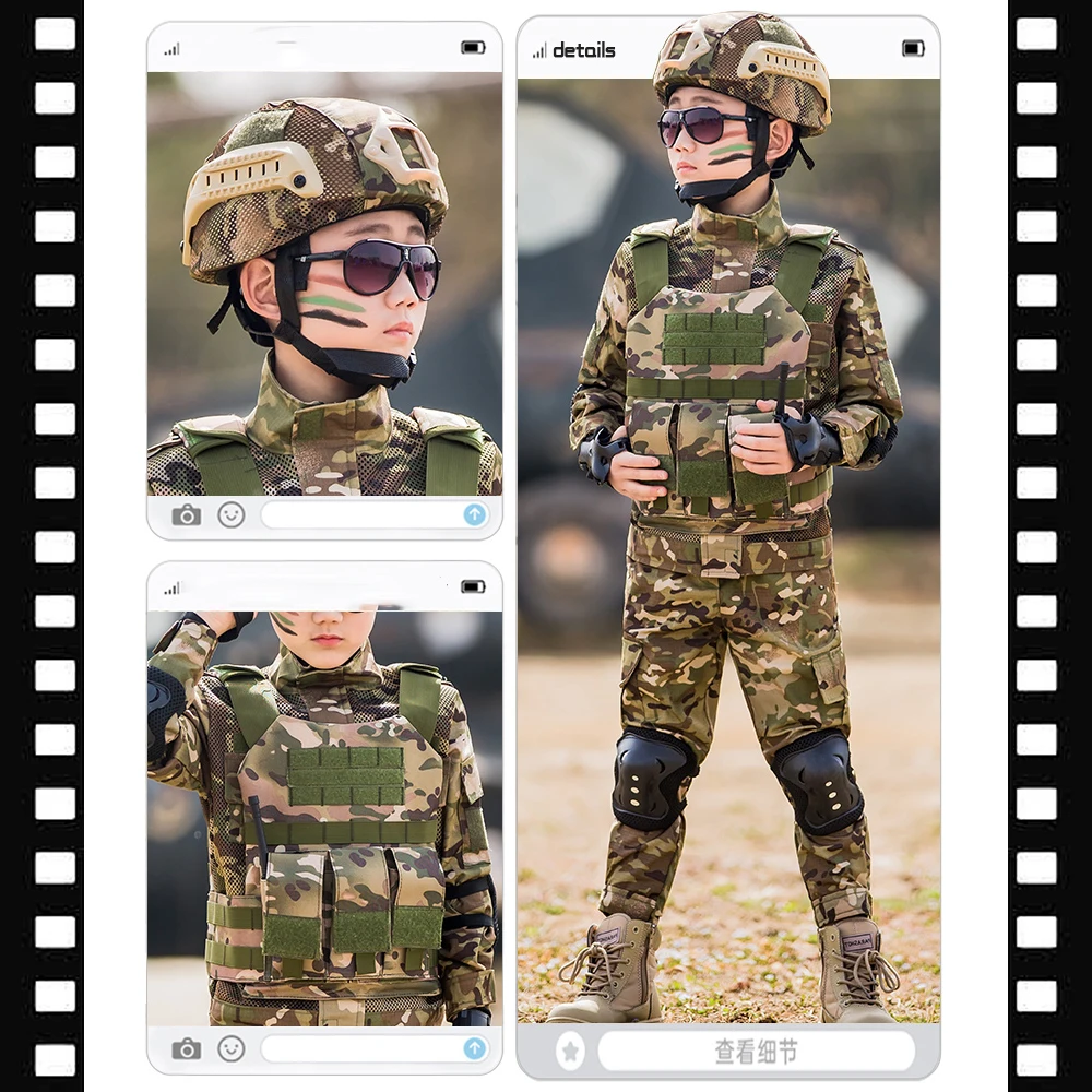 Conjunto de uniforme de entrenamiento militar para niños al aire libre, pantalones superiores de camuflaje de fuerzas especiales para niños y niñas, traje de combate para acampar - imagen 3