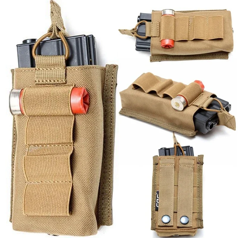 Taktische M4 M16 AR15 Magazintasche Molle Single Mag Pouch Bag Open Top Rifle 5,56 mm Magazintasche mit 12-Gauge Shell-Halter - imagen 2