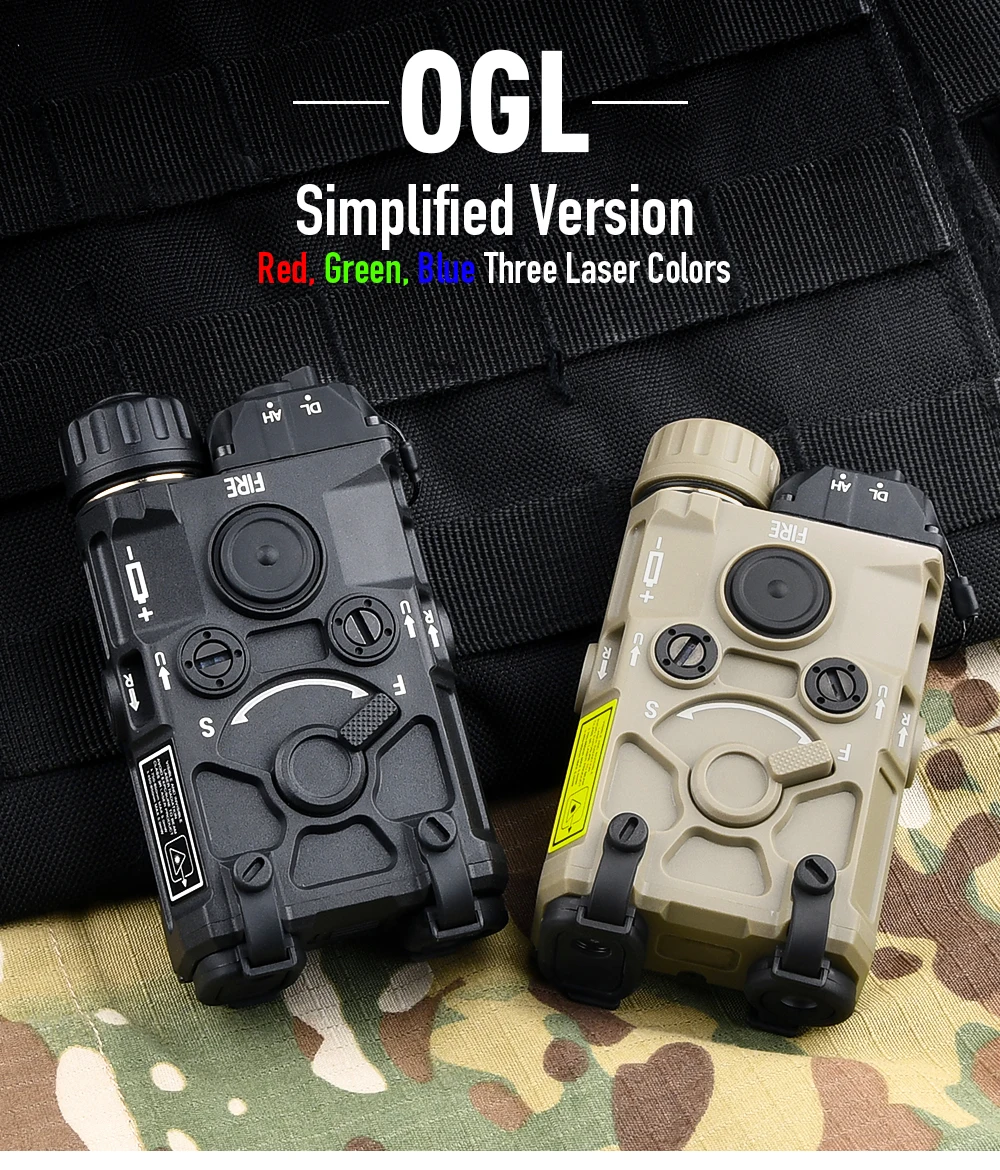 Dos dispositivos OGL están sentados en una tela de camuflaje