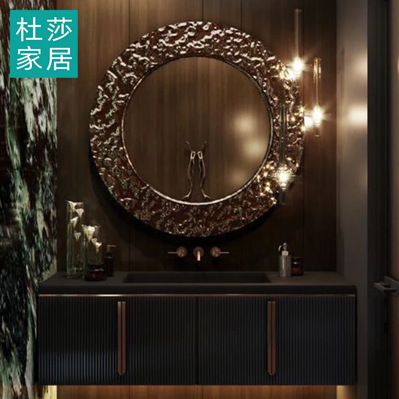 Hotel club villa es adecuado para encimera de roca personalizada de alta gama, lavabo integrado, gabinete de baño combinado, soporte de baño - imagen 3