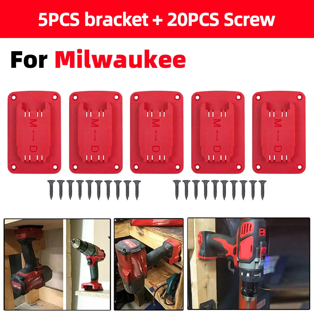 Soporte de máquina de 5 uds., soporte de montaje de herramientas para Milwaukee 18V y Dewalt14.4V-20V, soporte de herramientas, base de almacenamiento de montaje en pared - imagen 5