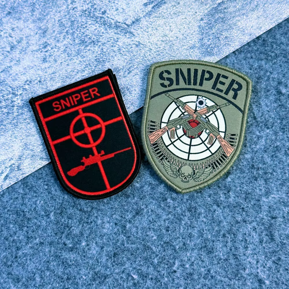 Parche táctico francotirador con velcro, emblema militar airsoft