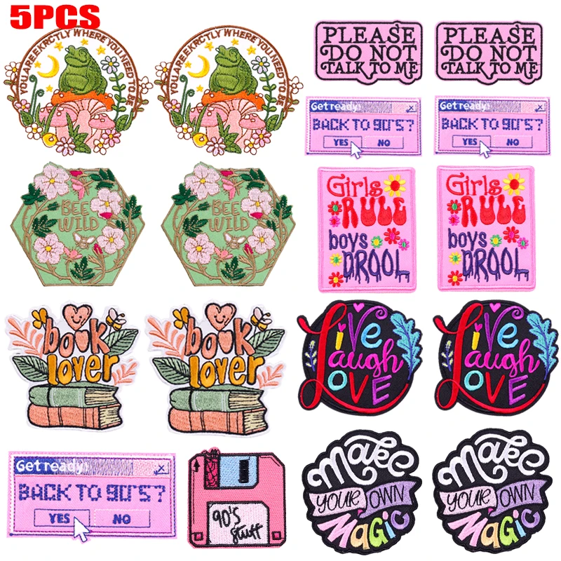5 unids/set parche de dibujos animados letra flor bordado parches hierro en parches para ropa letra positiva lemas parche chaquetas insignia - imagen 2