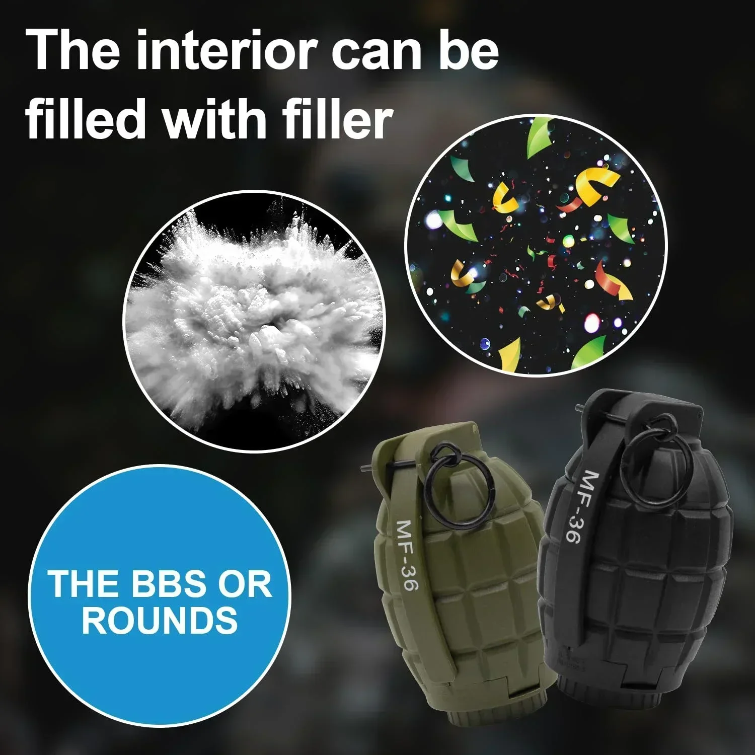 Granadas de Juguete de Plástico MF-36, 1/3PCB, Reutilizables, con Impacto, Modelo para Airsoft, Paintball, Juego de Rol, Accesorio - imagen 3