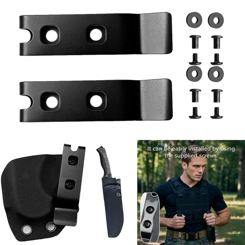 Clip para cinturón Clip para funda de cuchillo Clip para cinturón de metal portátil Funda para funda Clips para cintura Gancho de agarre con tornillos Negro - imagen 3