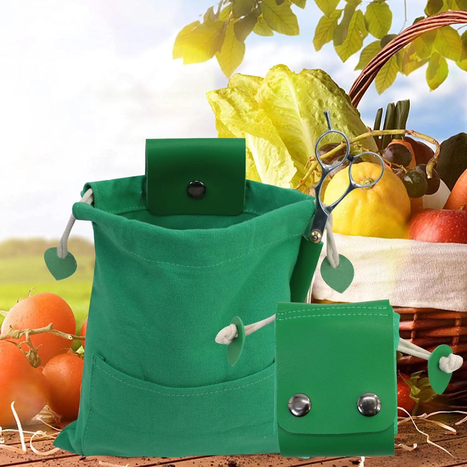 Bolsas de recolección de fruta para jardín, delantal para cosechar y desherbar, bolsa de lona para forrajear al aire libre con cordón plegable - imagen 4