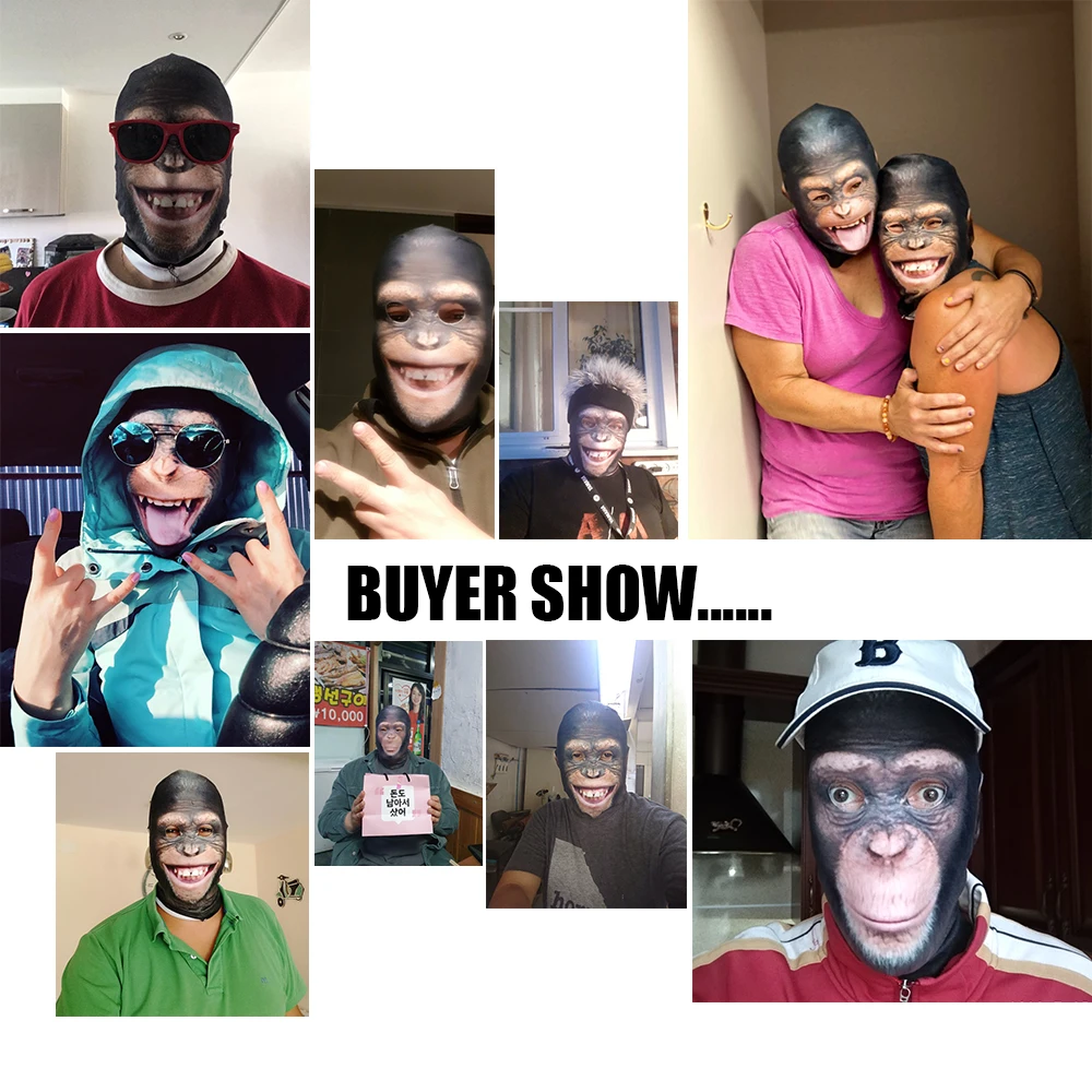 graciosa camuflaje 3D Animal pasamontañas mono orangután divertido completa máscara de rostro pañuelo esquí ciclismo Running deportiva Snowboard y bicicleta casco de las mujeres de los hombres - imagen 3