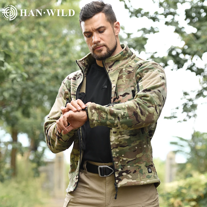 HAN WILD-Chaqueta de lana táctica para hombre, abrigo térmico cálido con cremallera completa, rompevientos para senderismo, chaqueta de Safari para invierno - imagen 3