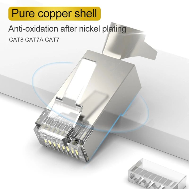 Conector CAT7 rj45 10gbps 50U CAT6A, cable ethernet, enchufe de red SFTP FTP, conector lan totalmente blindado, paso a través del orificio de 1,5 MM - imagen 5