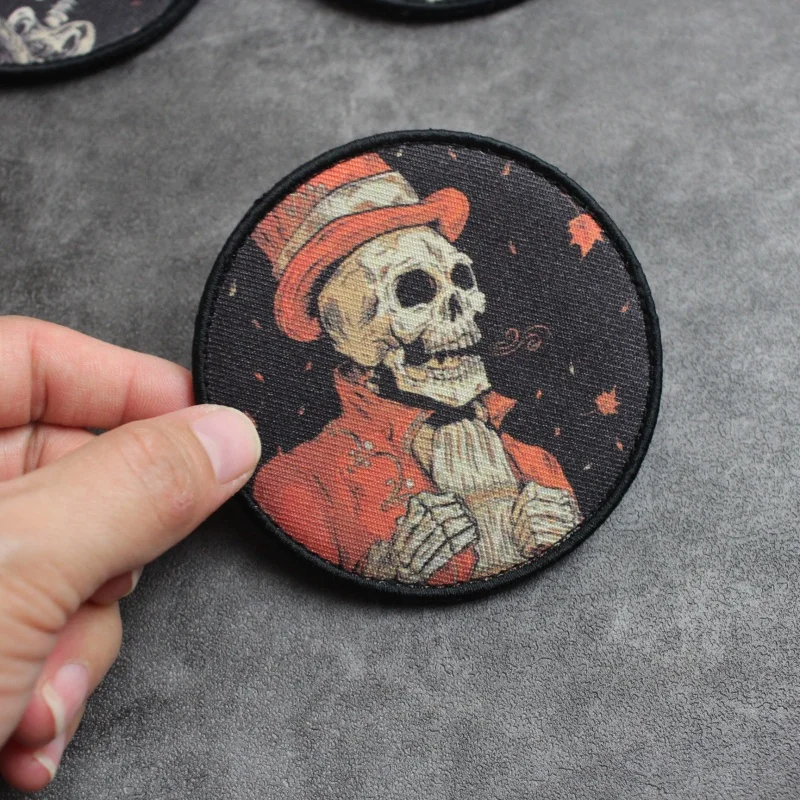 Parche táctico con estampado de calabaza, insignia de calavera de noche de Halloween, insignia de moral de gancho y bucle, pegatina de mochila al aire libre, Victoria, otoño - imagen 5
