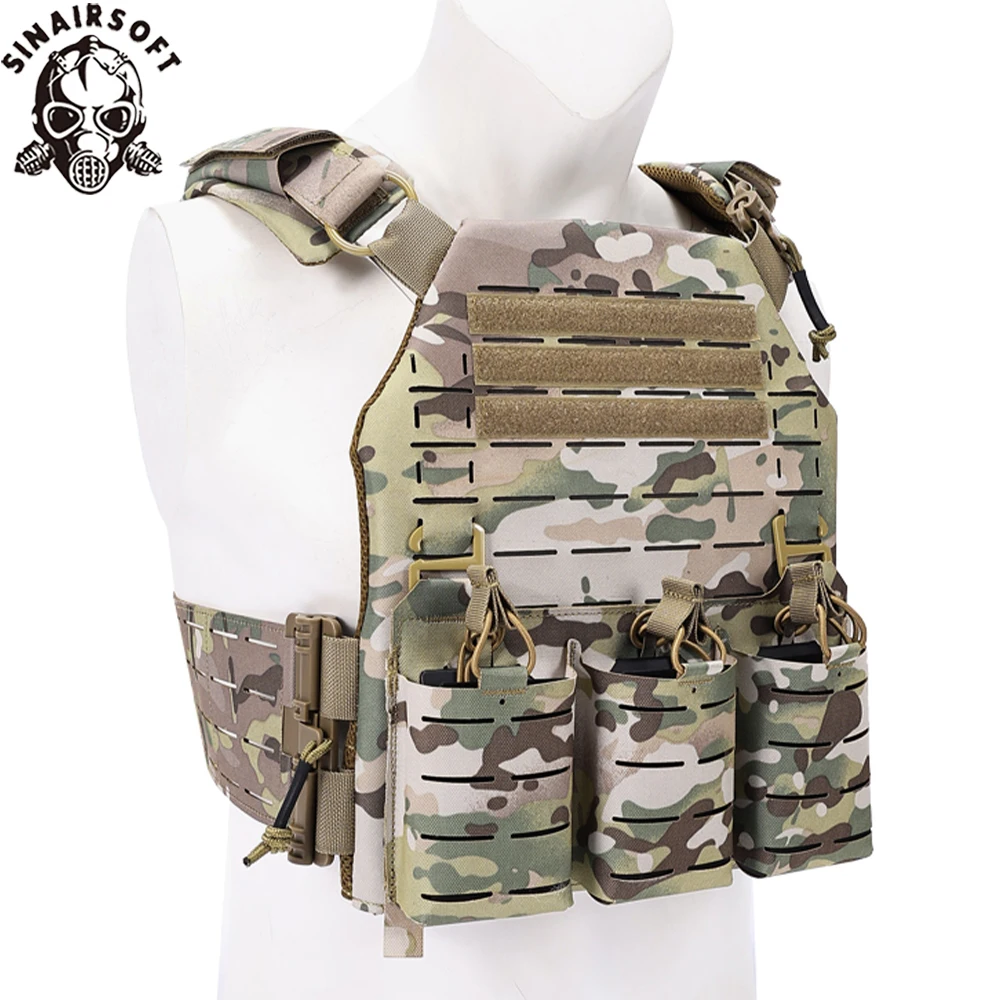 SINAIRSOFT Chaleco táctico de nailon con corte láser con liberación rápida, soporte de placa multicamuflaje Molle de seguridad, chalecos de caza