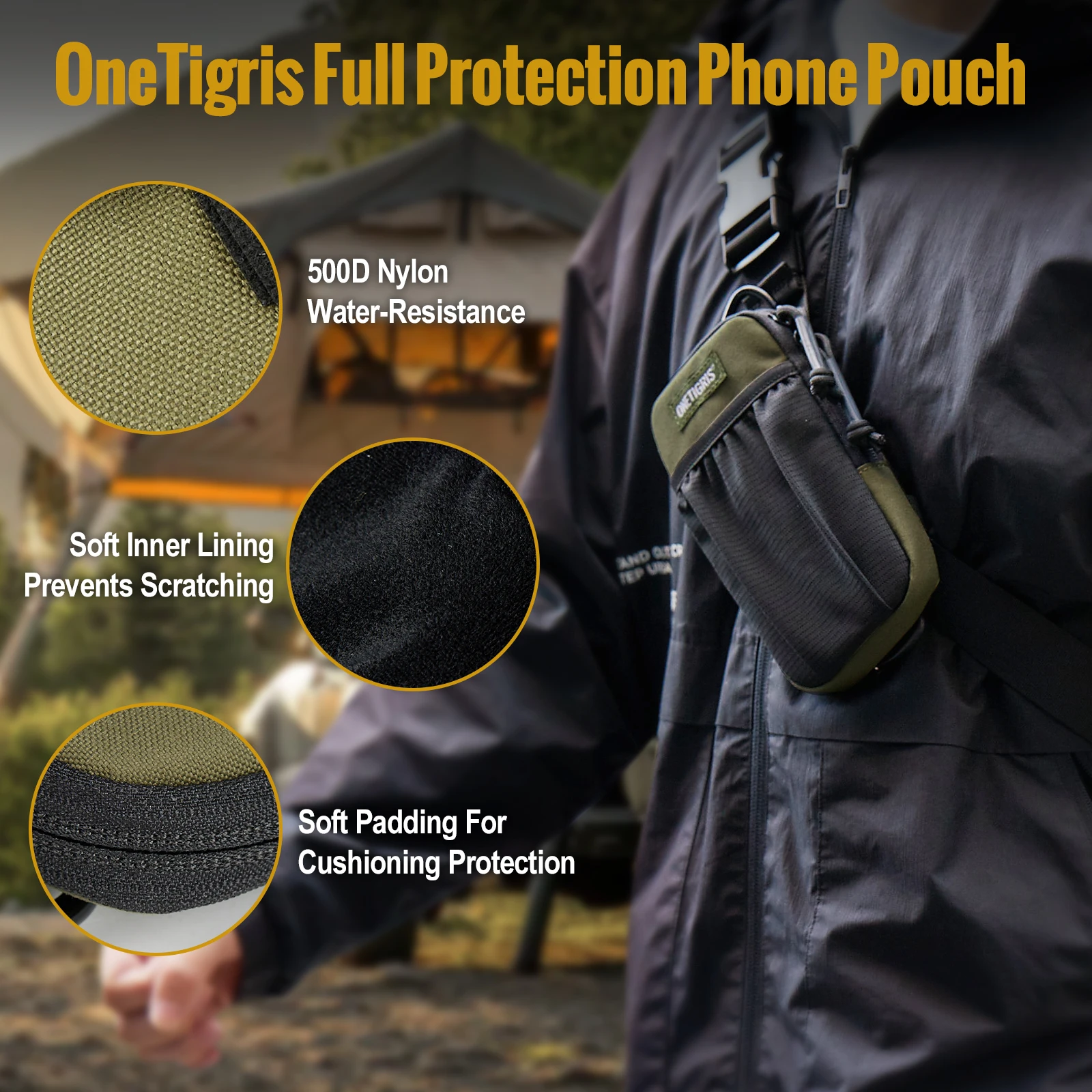 ONETIGRIS Funda para teléfono celular - Soporte para cinturón de teléfono Bolsas para teléfono Molle EDC Utility Gadget Riñonera con cremallera para tamaño 4,7 "-6,7" - imagen 3