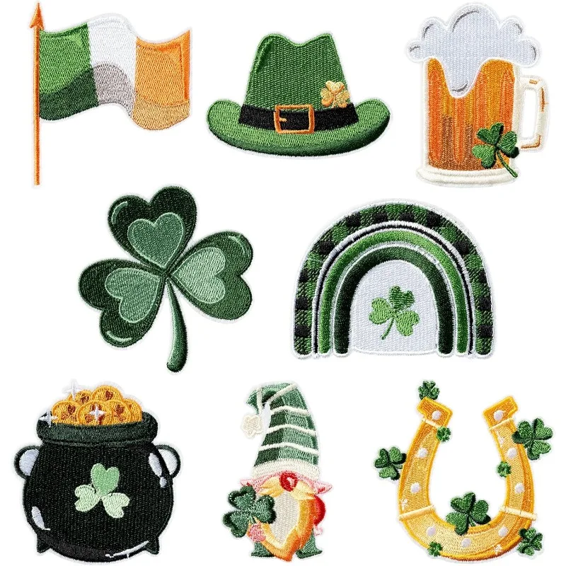 Parches de trébol de la suerte para carnaval del Día de San Patricio irlandés, apliques de hierro para coser, bolsos, zapatos, manualidades DIY, pegatina para ropa - imagen 2
