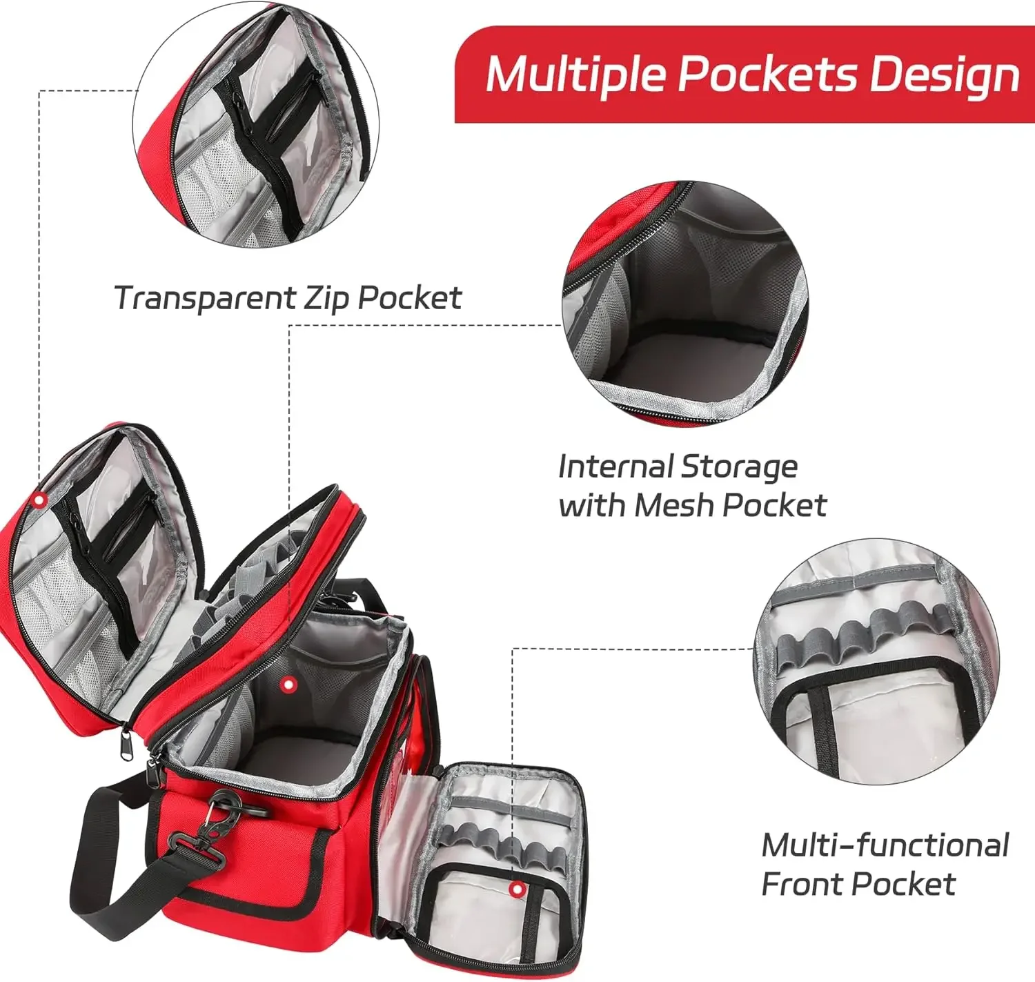 Bolsa médica de primeros auxilios vacía, bolsa de gran capacidad para rescate de emergencia al aire libre, bolsas de viaje Oxford reflectantes impermeables con múltiples bolsillos - imagen 4