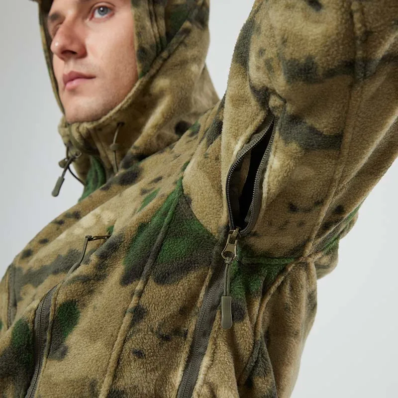 Chaquetas tácticas cálidas de lana para hombre, chaqueta de camuflaje CP, cortavientos, ropa de trabajo al aire libre, abrigo con capucha para senderismo, prendas de vestir con cremallera - imagen 3