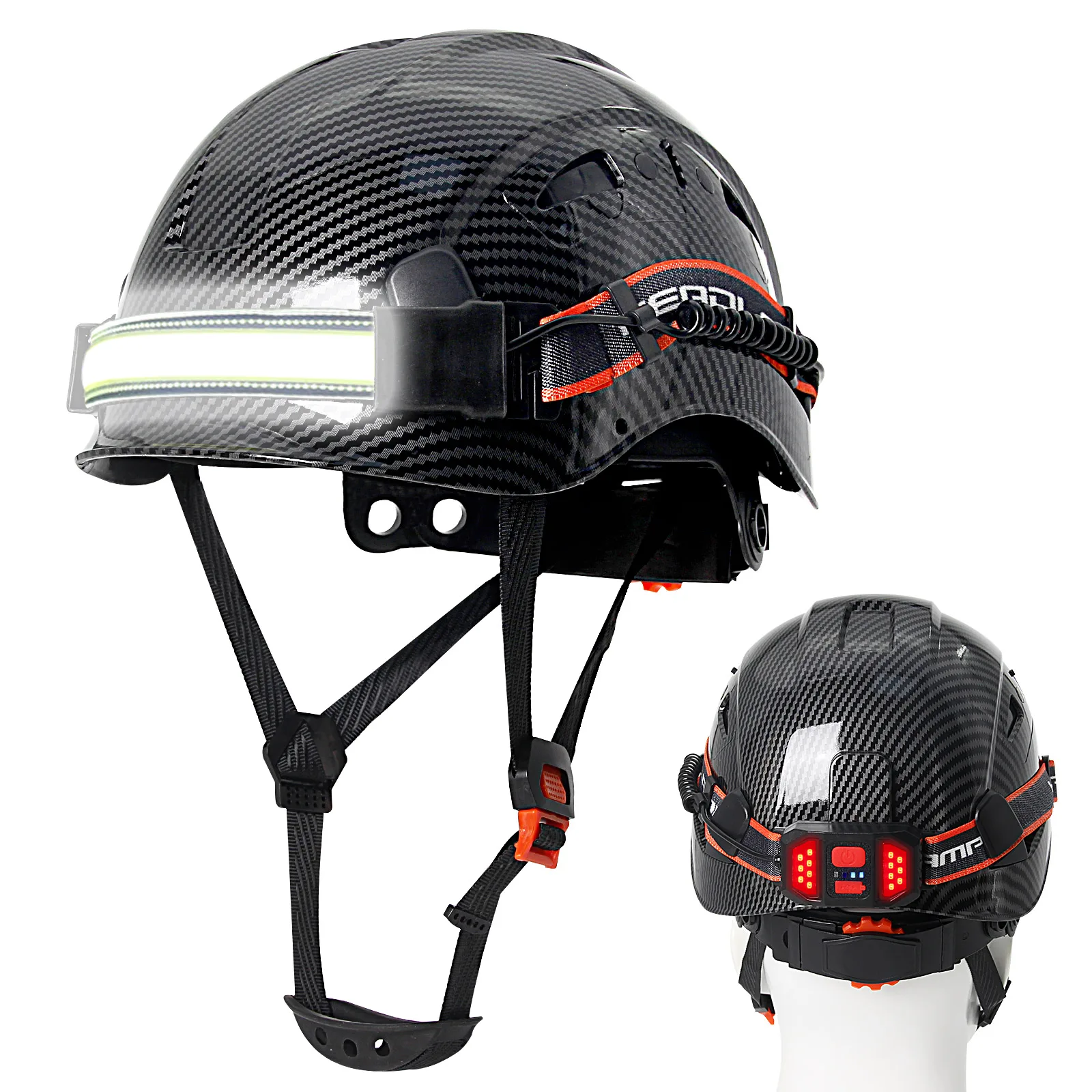 Casco de seguridad de fibra de carbono CE con tira de faro Led y luz trasera ABS ANSI cascos duros transpirables y ligeros de moda - imagen 2