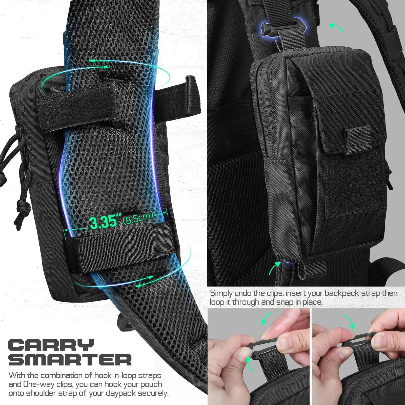 AQzxdc Bolsa de accesorios para mochila táctica, accesorios Molle, bolsas de fijación para correa de hombro, bolsa de teléfono EDC de utilidad deportiva - imagen 2