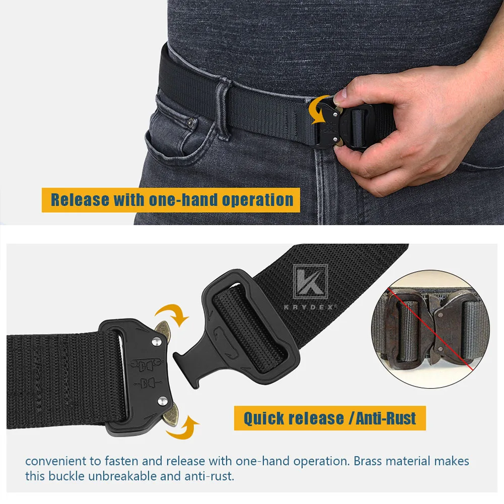KRYDEX-Cinturón de trabajo táctico de 1,5 pulgadas, gancho de liberación rápida para caza y tiro, correas de nailon reforzado de 2 capas, cinturón con hebilla de Metal - imagen 4