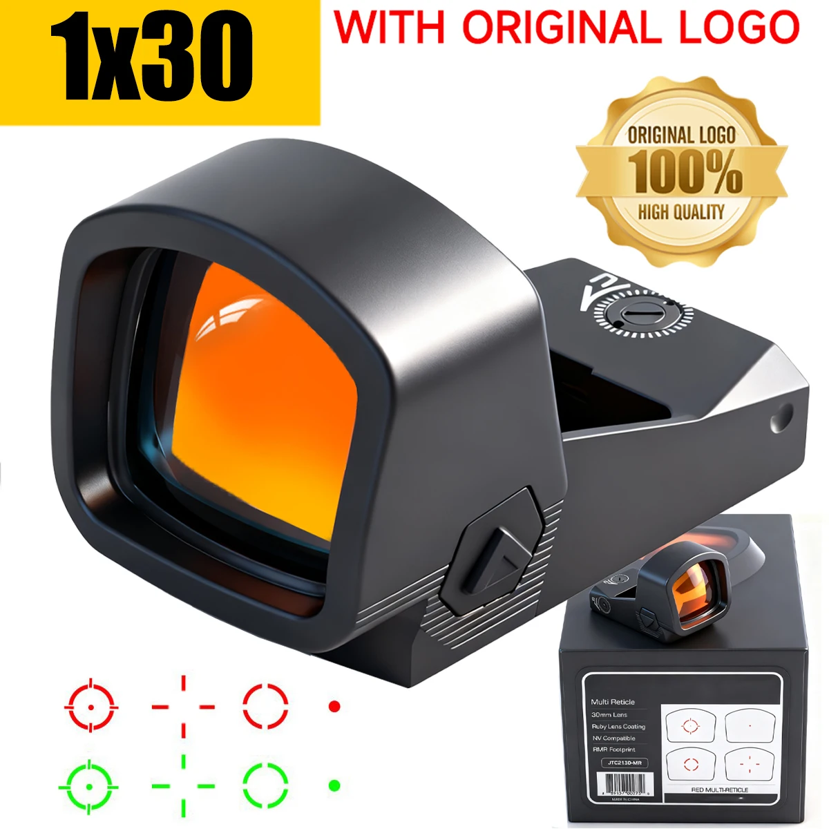 Mira Original 1x30 roja verde cuatro puntos de cambio Reflex compacto ajustable 3 MOA mira de punto rojo huella RM con despertador