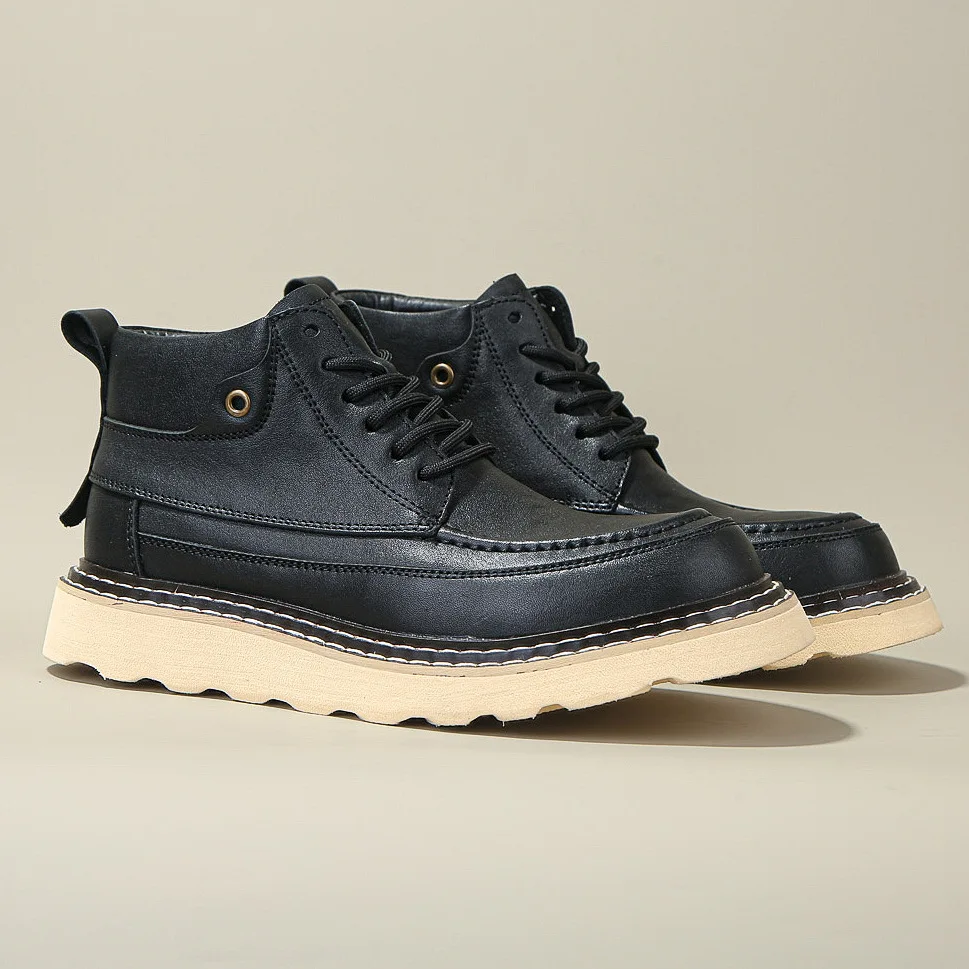 KOWM, zapatos de senderismo, botas para caminar para hombre, botas de moto de piel de vaca británica, zapatos de trekking informales al tobillo, zapatillas de viaje de suela gruesa - imagen 3