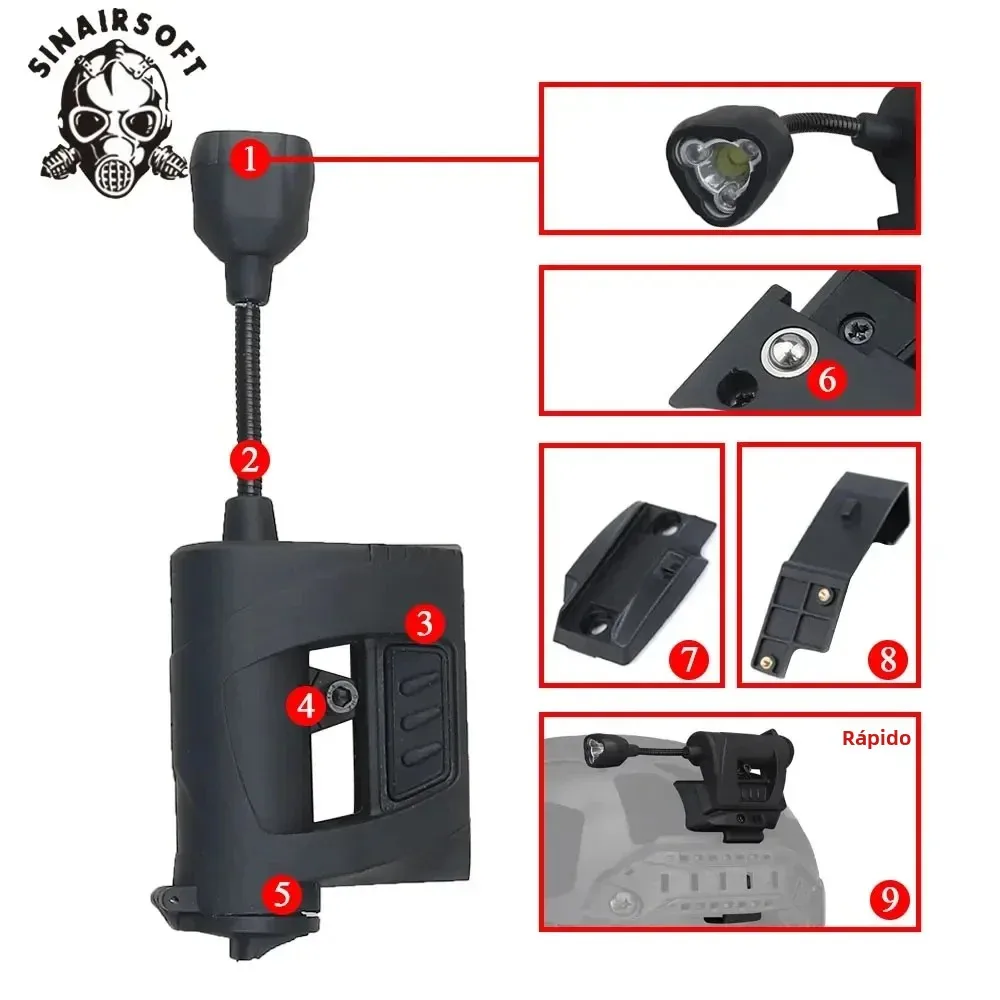Luz táctica para casco, 4 modos, verde, rojo, IR, lámpara láser para casco, ahorro de energía, casco Airsoft, antorcha, accesorios para caza Airsoft - imagen 3