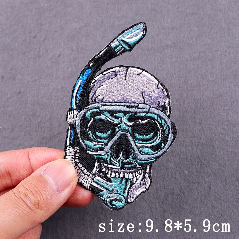 Parches bordados de calavera Punk para ropa, parche de Hip Hop, parches para planchar para ropa, parche bordado Grim Reaper, insignias a rayas - imagen 5