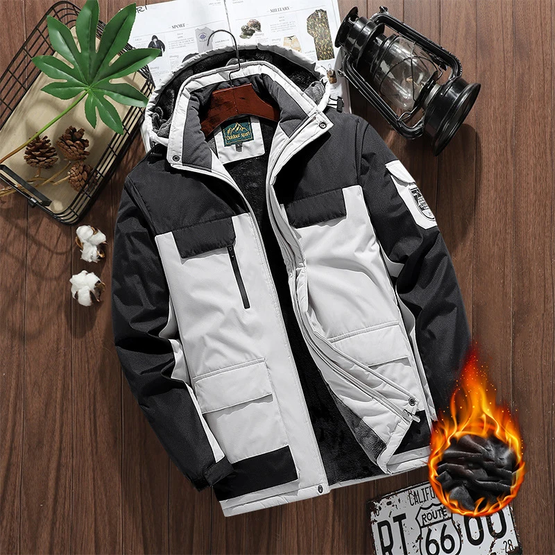 Parka impermeable a prueba de viento para hombre, abrigo grueso de lana para exteriores, bloqueo de Color, múltiples bolsillos y resistente al desgaste, Invierno - imagen 2