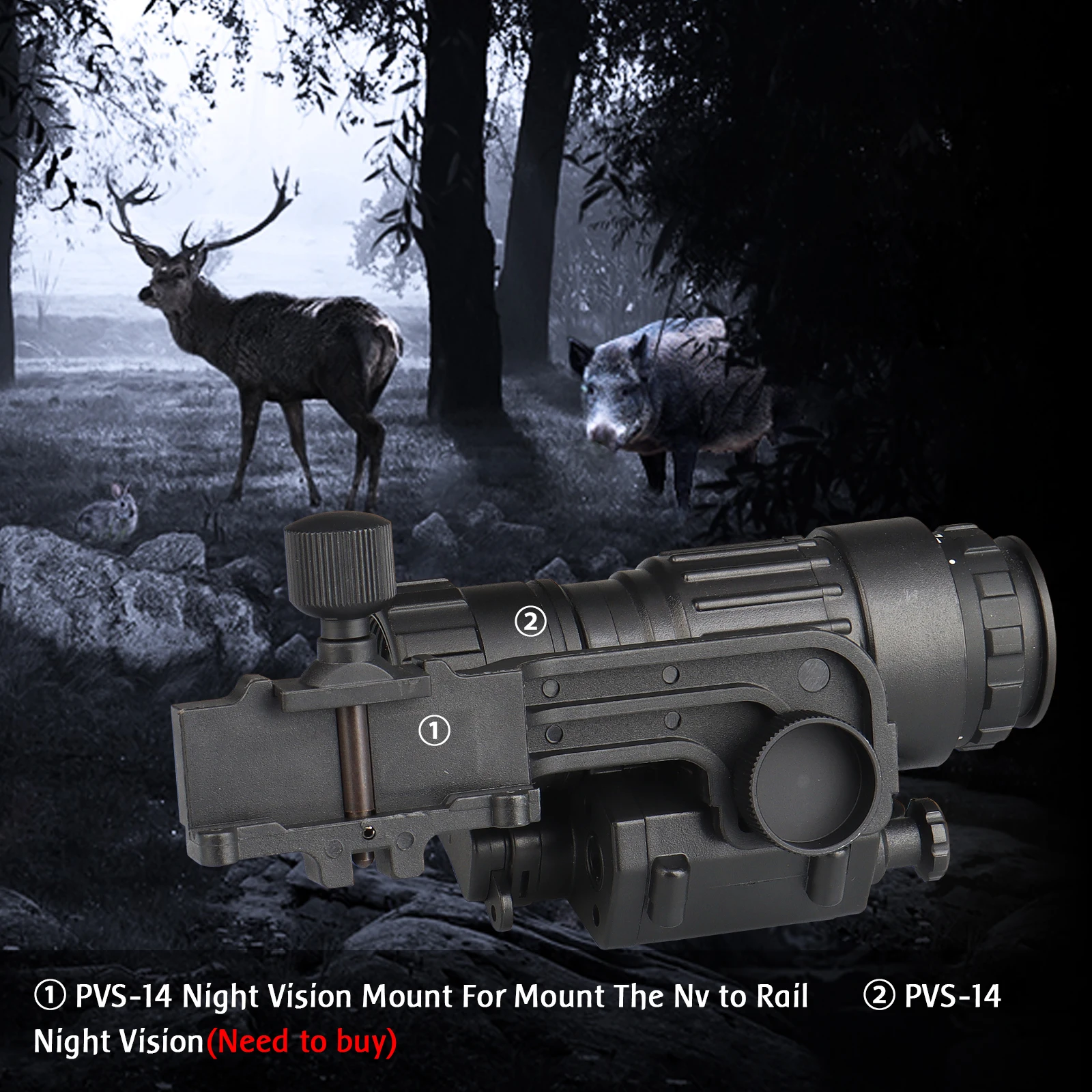 AQzxdc Pom Adaptador de montaje de visión nocturna PVS 14 ajustable Adaptador de montaje de brazo recto para visión nocturna PVS 14 / PV 1011 a NVG - imagen 5