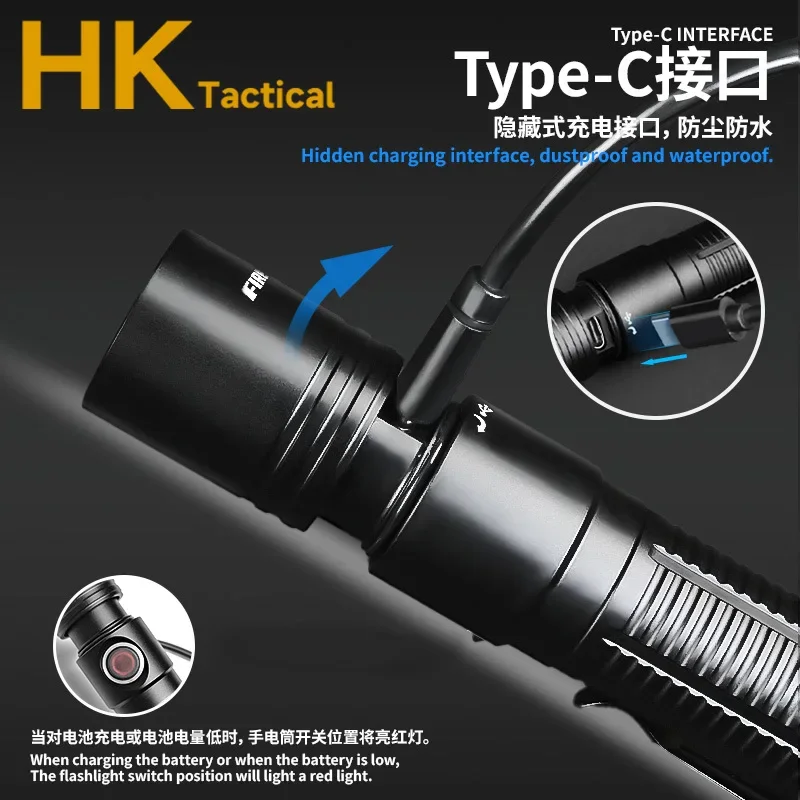 Firecat-linterna táctica FC100, 1800 lúmenes, carga USB, 5 archivos de brillo, para exteriores, senderismo, Camping, pesca, ciclismo, antorcha LED - imagen 5