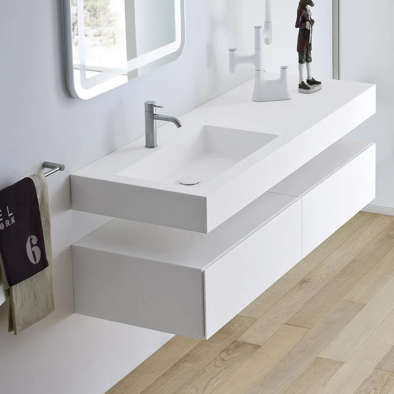 Mueble de baño minimalista, lavabo integrado de piedra artificial, lavabo personalizado y minimalista - imagen 2