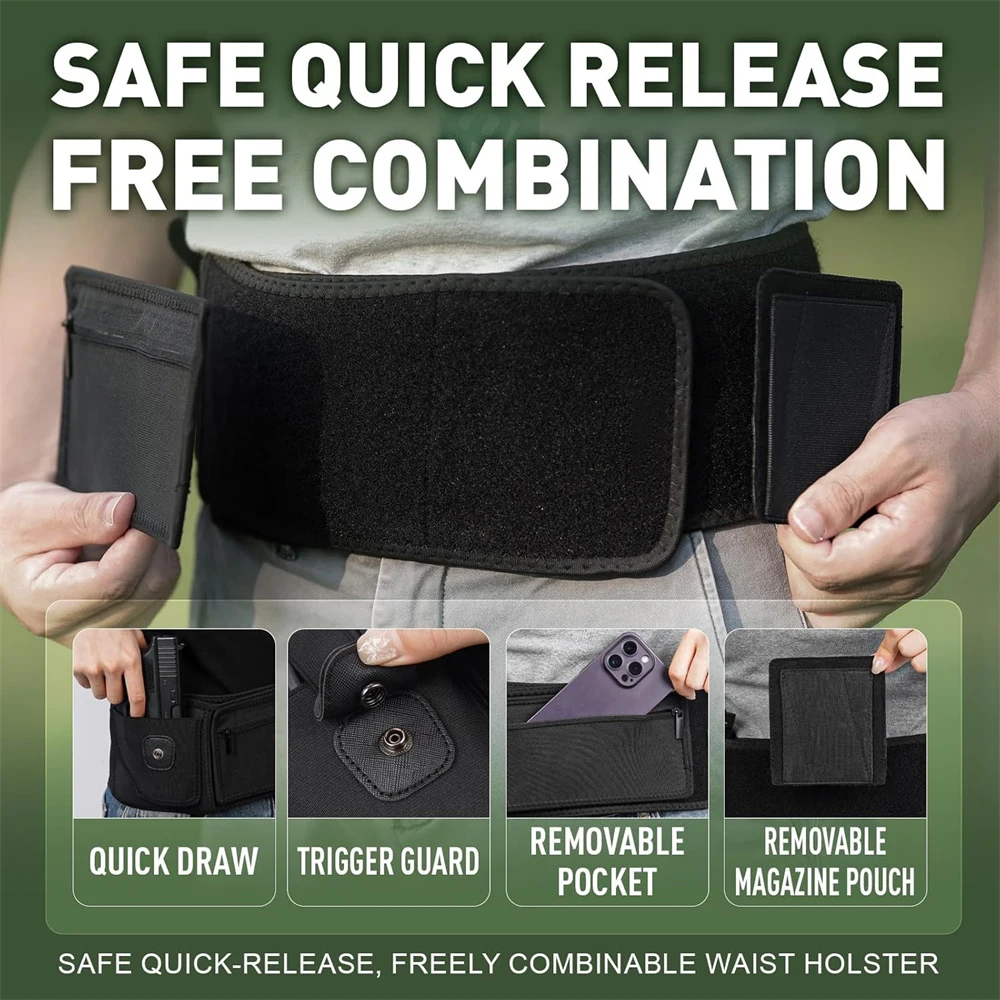 Funda táctica con banda para el vientre de 44/53 pulgadas, soporte para pistola de mano izquierda/derecha, cinturón de transporte oculto, funda Universal para pistola Glock 43x17 19 - imagen 3