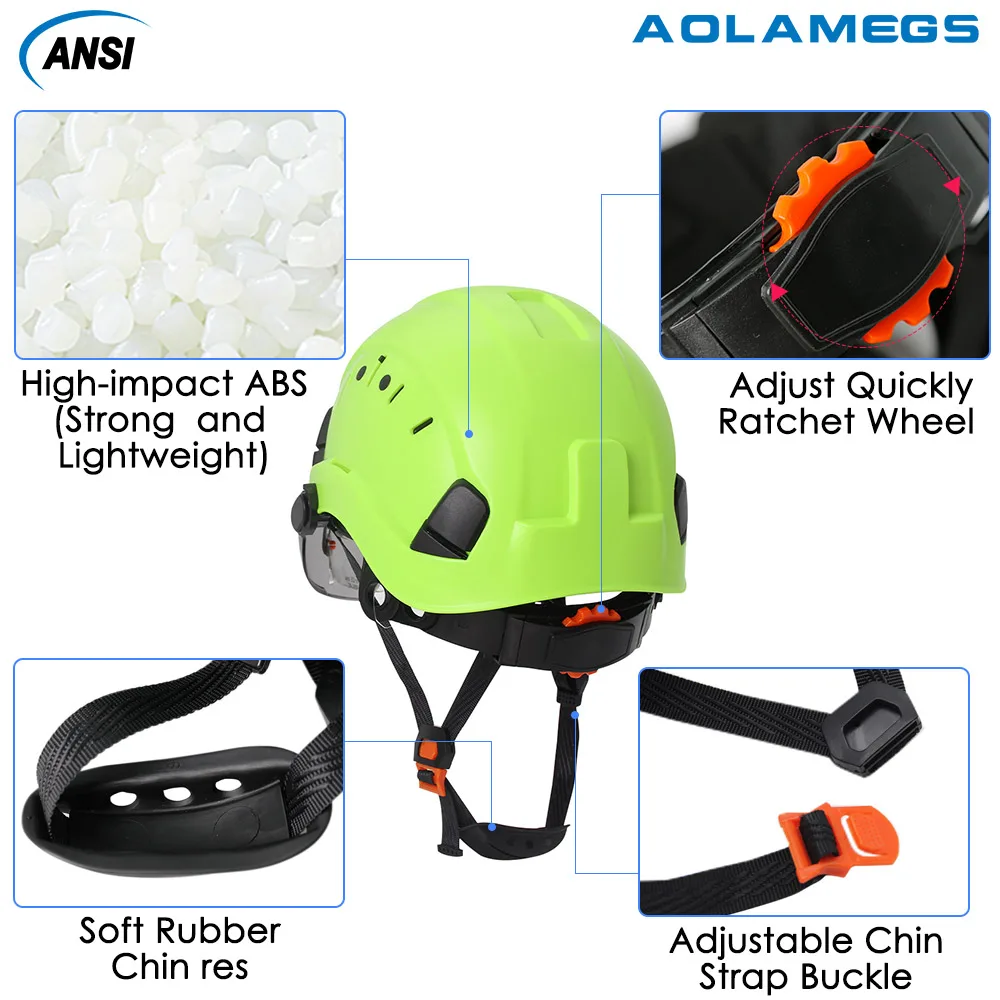 Cascos de seguridad para construcción CE con gafas dobles, gorra de trabajo ABS transpirable para ingeniero, protección para la cabeza, gorra de rescate para escalada ANSI - imagen 5