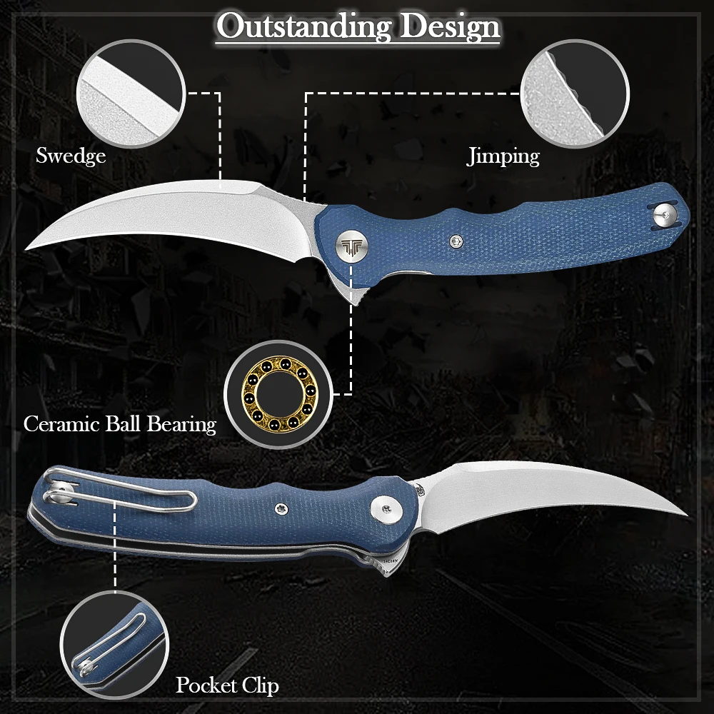 TRIVISA Pikal Cuchillo EDC plegable Hawkbill con clip y micarta - imagen 3