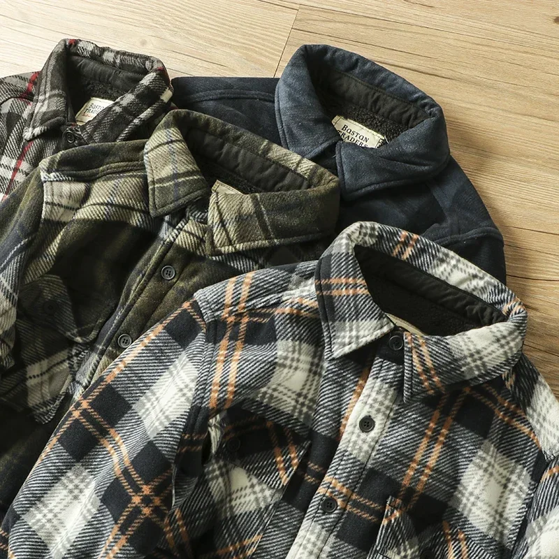 Camisas de lana cálidas para hombre, chaquetas de manga larga, camisa de franela a cuadros de lana, abrigos informales térmicos para exteriores, camisas para senderismo y pesca, invierno - imagen 5