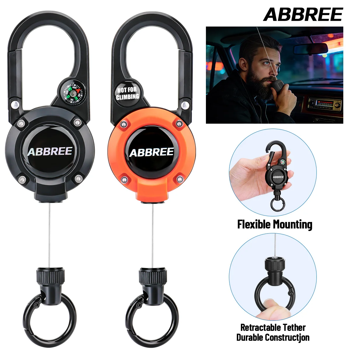 Mosquetón retráctil ABBREE alta resistencia para radio Baofeng y CB