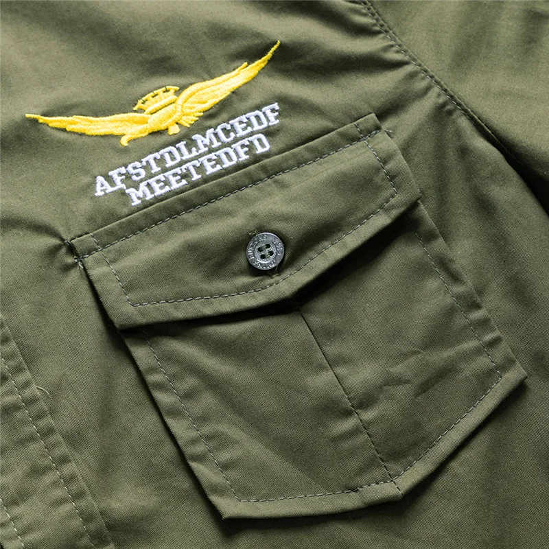 Camisa de manga corta bordada para hombre, camisa informal de carga militar, de un solo pecho, 100% algodón, para primavera y verano - imagen 3